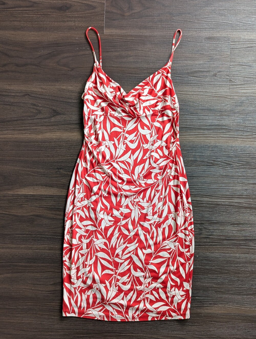 Diane von Furstenberg Vintage Silk Dress 6 Red White Leaf Cowl Neck Resort